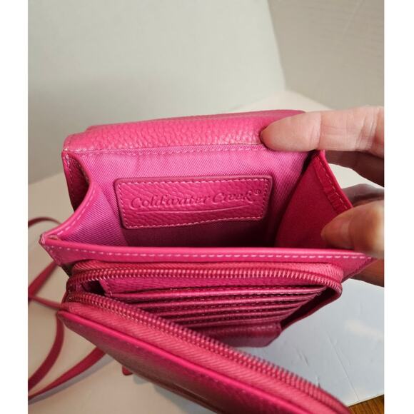 Genuine Pebble Leather Crossbody DK Pink 9"x5" Wallet  Phone Case 48" Strap New - Picture 9 of 10